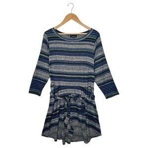 Lane Bryant Dress Womens 14 16 Striped Belted Pockets Round Neck High Low Blue